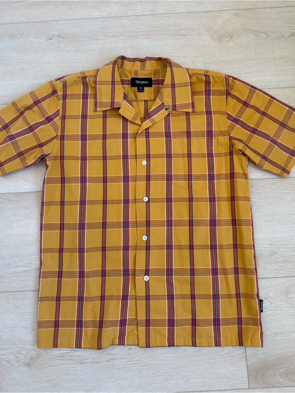 Brixton Mustard Plaid Short-Sleeve Button-Up Shirt Casual Men’s Size S